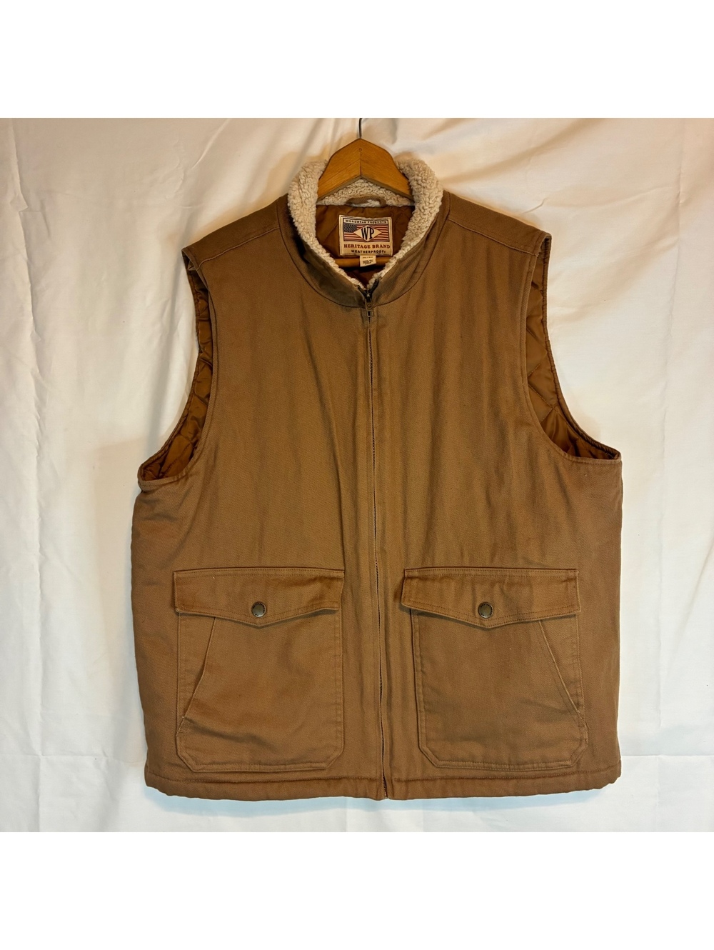 Workwear Canvas Vest Mens Tan Ranch Gorpcore Chore Western Sherpa Lined Size XL